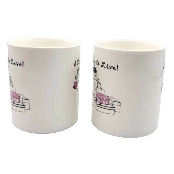 Savinio Designs Fifi Poodles Dogs 2 Mug Set 4" Live To Shop Shop To Live Purse - Picture 7 of 11